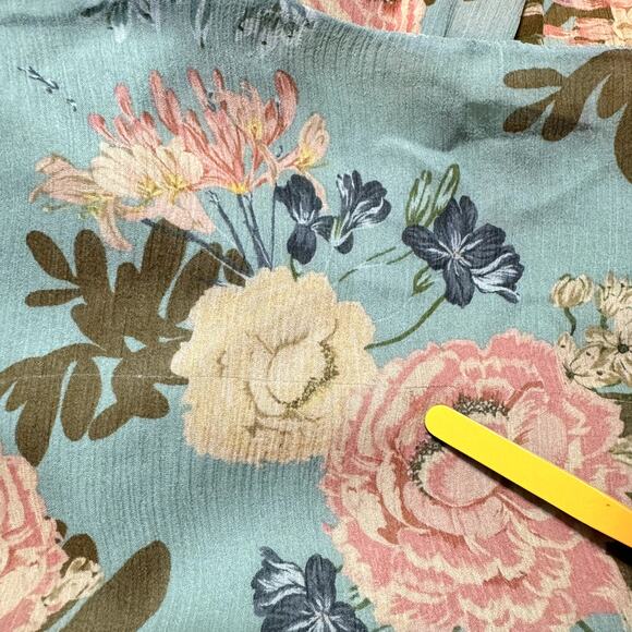 Sundance Sylvan Sage Green Floral Sheer Crepe Texture Silk Babydoll Blouse - Picture 8 of 10